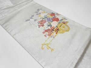 リサイクル　青銅箔花車模様織出し名古屋帯